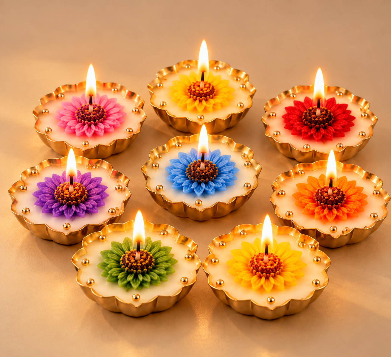 Big Flower Candle in Urli - Set of 4 — Candles & Home Fragrance — Wax, Urli base — Dropzilla