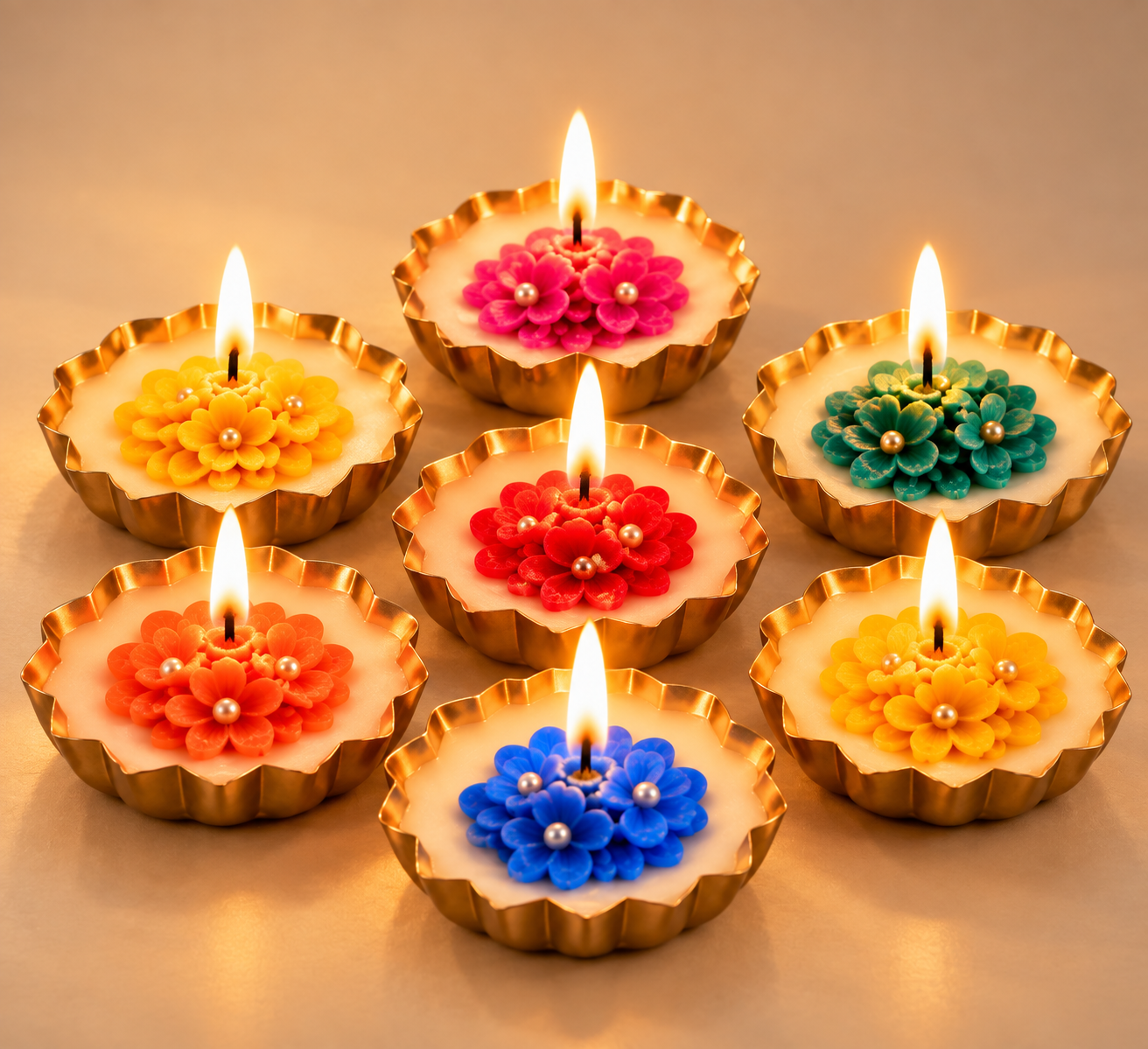 Mini Flowers Candle in Urli - Set of 6 — Candles & Home Fragrance — Wax, Urli base — Dropzilla